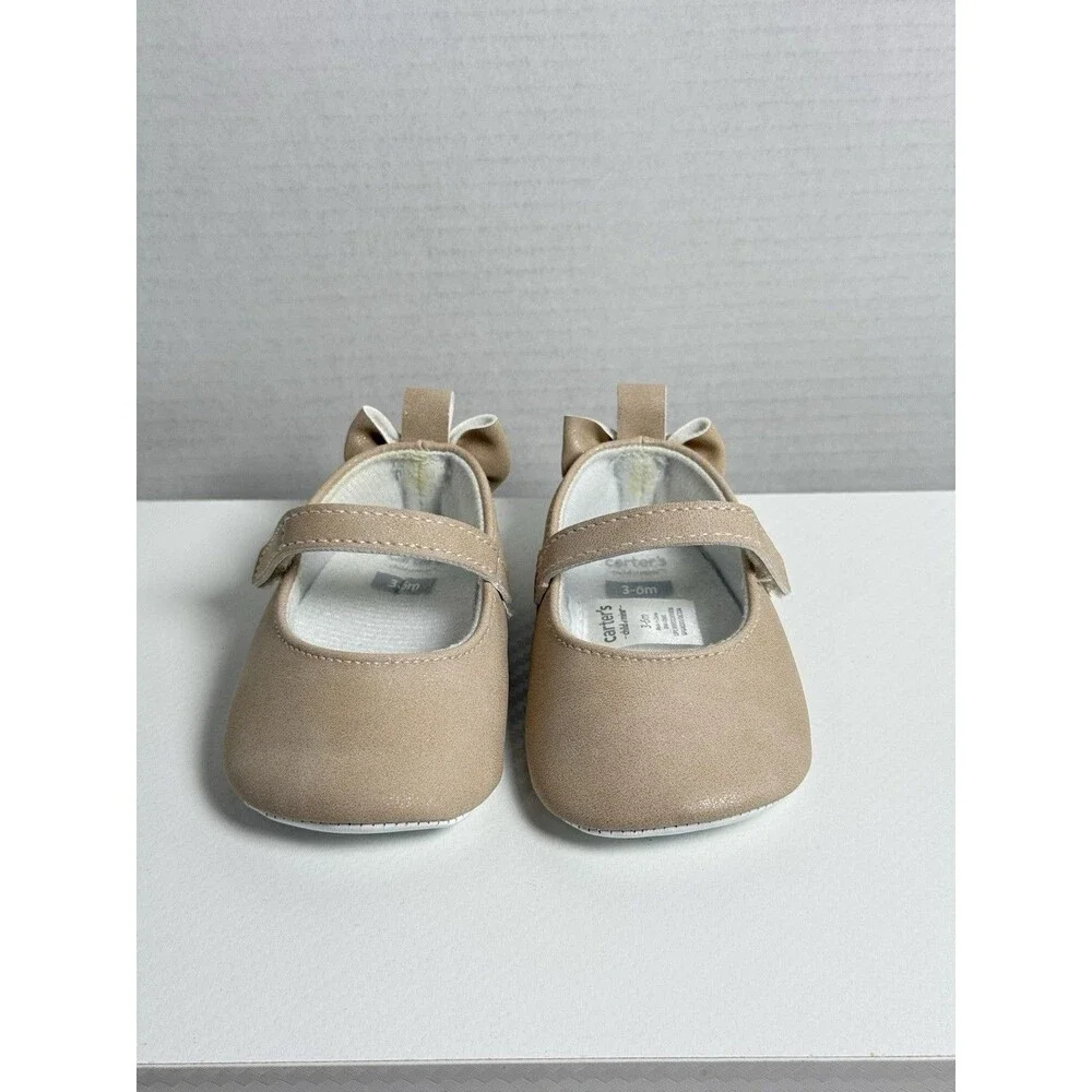 Carter’s 3-6 Months Baby Girl Mary Jane Crib Shoes Sandals Tan Shimmer Bow